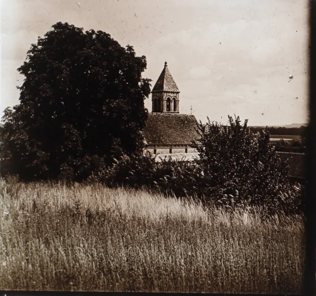 FRANCE Eglise Rhuis Oise c1930 Photo Plaque de verre Stereo Vintage V34L7n