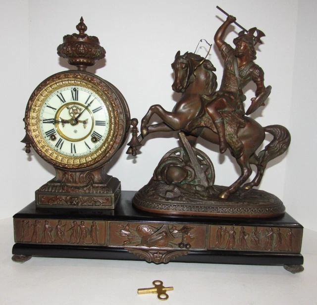 Antique Ansonia "Dagobert" Figure Statue Tower Large Clock  8-Day, Time/Strike