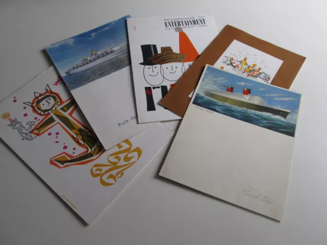 Ship Menus -1952 R.M.S Queen Elizabeth Cunard + P & O Oriana 1964/5/6 + Ent Prog