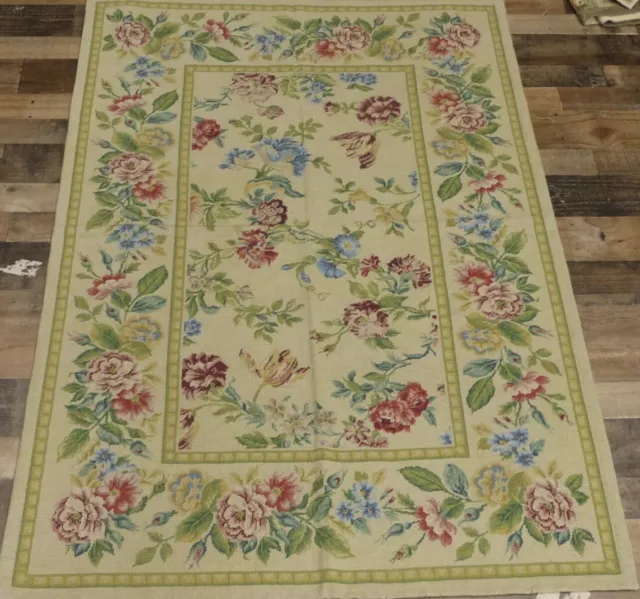 4'x6' Stunning French Floral design hand knotted wool Needlepoint Chic area rug