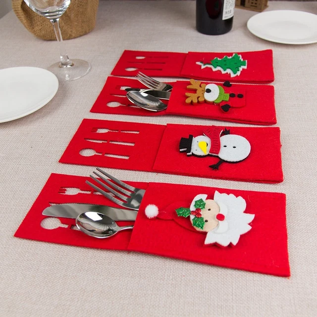 Vajilla de fieltro navideño cubiertos para bolsillos navideños