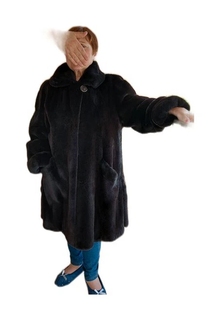 Manteau 3/4 Vison Qualité - Taille 40, Marron/noir Avec Capuche, Occasion En Très Bon état