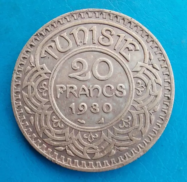 Tunisie Tunisia 20 francs argent ah 1349 1930 Lec.358 Km 256 RARE ! 20000 ex