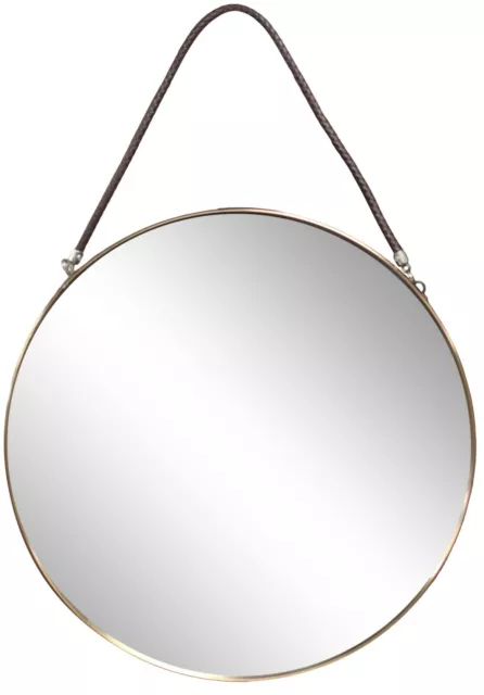 Grand Rond Mural Mirror Avec Moderne Corde 38cm Métal Cadre Doré Rose