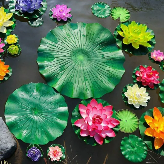 10 Artificiel Flottant Eau Lis Fleur Lotus Feuilles Jardin Piscine Pond Décor De