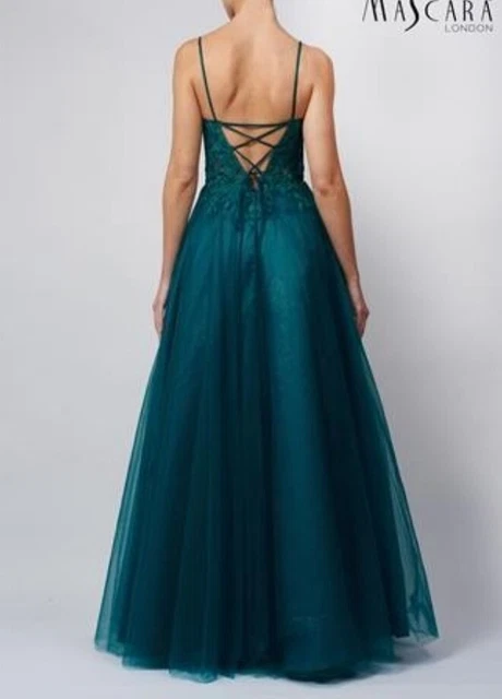 Mascara Mc119511 size 4 forest green Emb strap back Evening dress lace up BNWT