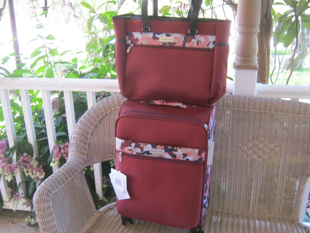 Samantha Brown 22" Spinner with Satchel 2-piece Set Burgundy Geo Camo,NWT 3