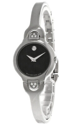 Movado Museum Stainless Steel Black Dial Bangle Women's Watch 0605489