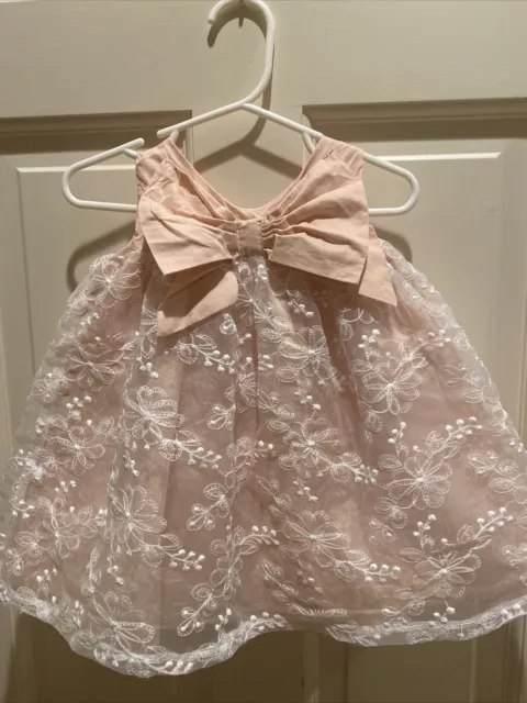 Popatu Baby Girl Size 12 Months Pink Sleeveless Floral Lace Lined Dress