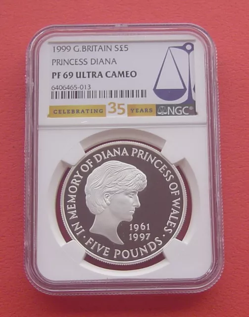 United Kingdom 1999 Princess Diana 5 Pounds Silver Proof Coin NGC PF69UC