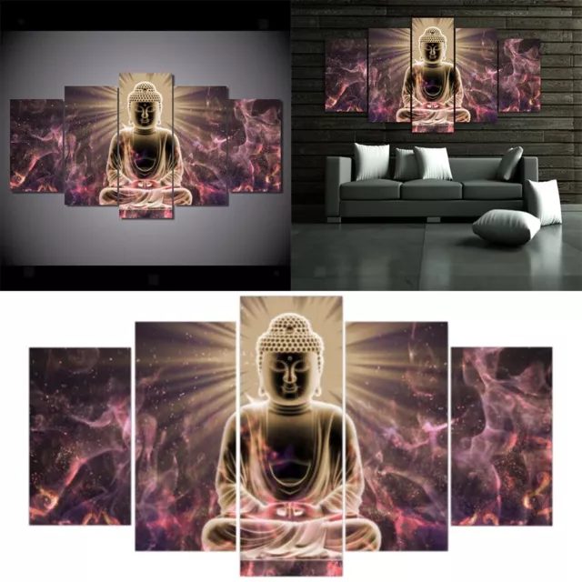 5-teiliges abstraktes Kunst Wanddekor Leinwand Buddha Licht Set mit hoher Qualit