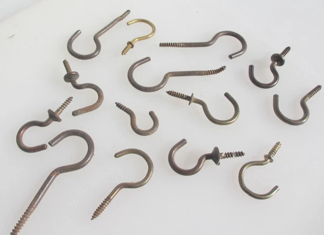 Vintage Brass Picture Rail Hooks Hanging Antique Hook Hangers Old LOT