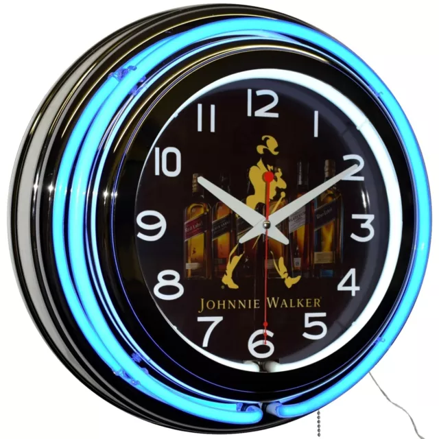 15" Johnnie Walker Scotch Whisky Double Neon Clock Man Cave Pub Bar Decor (Blue)