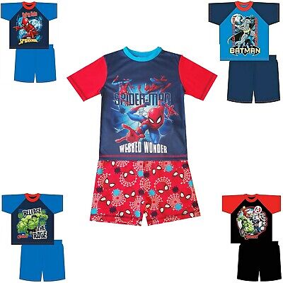 Boys Batman Hulk Spiderman Avengers Short Pyjamas Nightwear Shorts Top 3-10 Yrs
