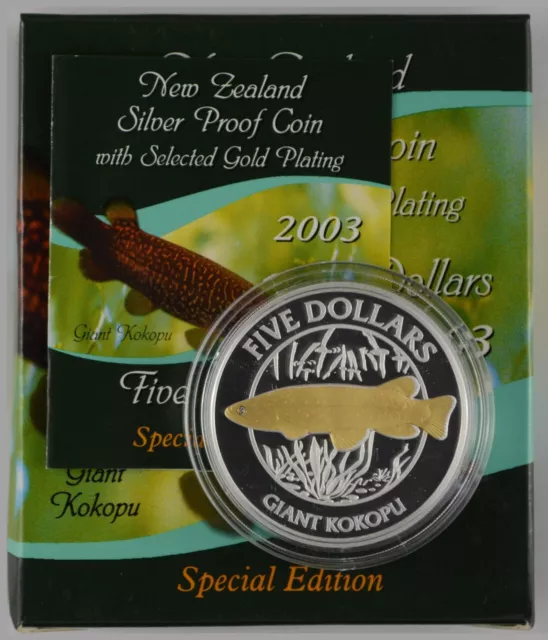 New Zealand - 2003 - Silver $5 Proof Coin - Giant Kokopu