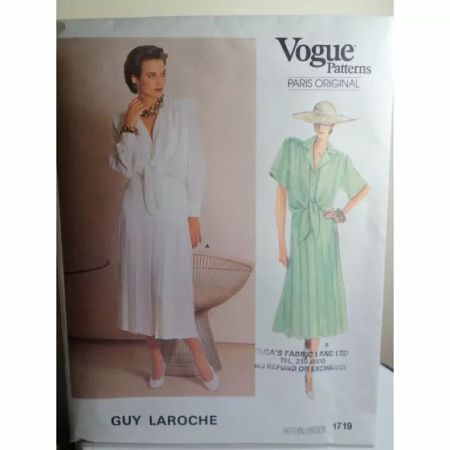 Vogue Guy Laroche Sewing Pattern 1719 Vogue Paris Original UNCUT! Size US 10