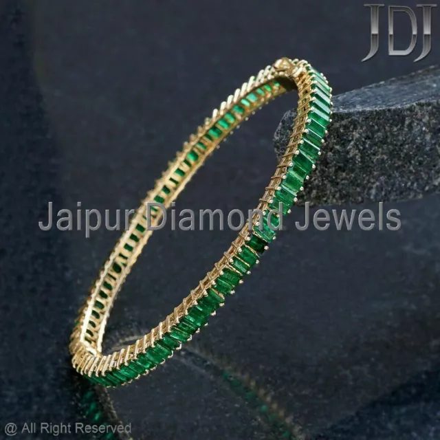 Véritable Émeraude Gemme Bracelet Solide 14K or Jaune Pierre de Naissance Bijoux