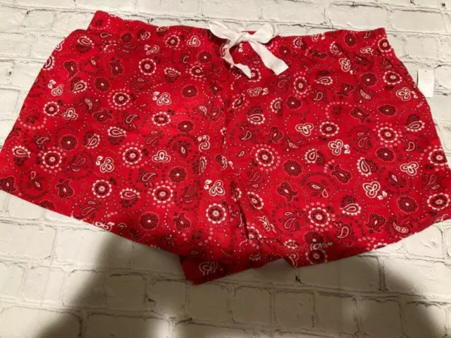 Gap Love NWT Size XL Red Paisley Print Cotton Poplin Boxer Sleep Shorts Pajamas