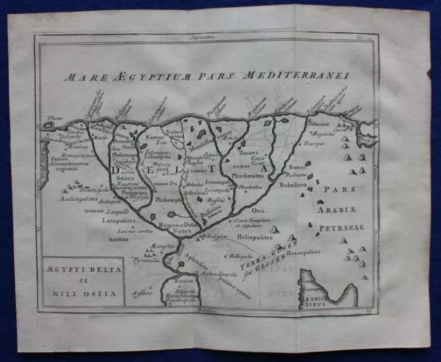 ANCIENT EGYPT, NILE DELTA, original antique map, CELLARIUS, SENEX, 1731