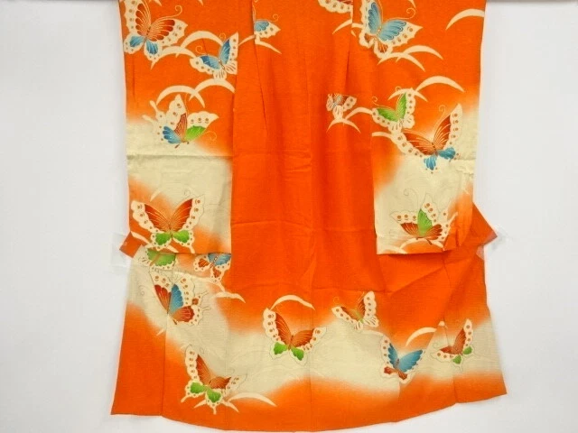 39830# Japanese Kimono / Antique Kimono For Girls / Embroidery / Grass & But