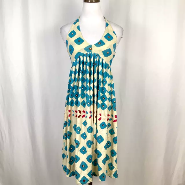 Diane von Furstenberg Blue Linen Blend Midi Halter Dress Sz 4