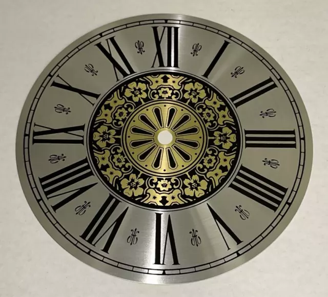 Roman Numeral Circle Clock Part Dial Face Floral Silver Gold Metal 8" Diameter