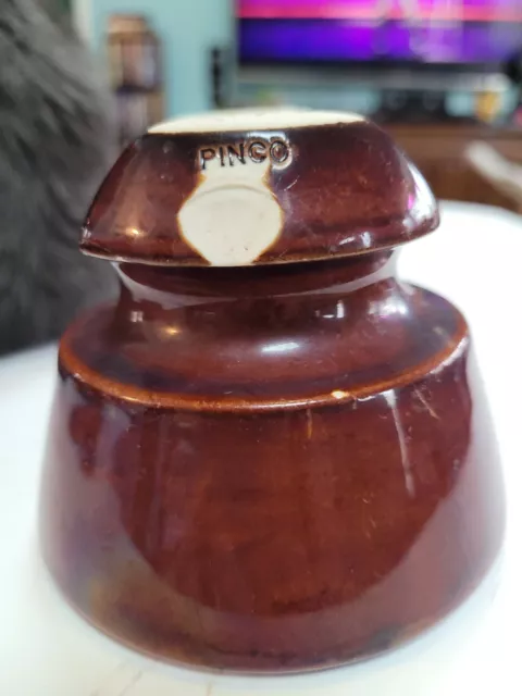 Vintage Pinco High Voltage Insulator Ceramic Porcelain Brown