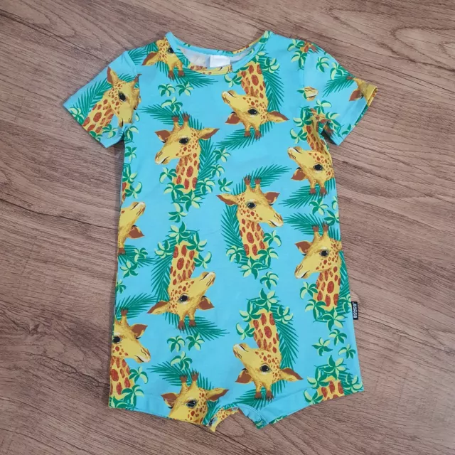 Bonds Baby Light Blue Green George Giraffe Stretchies Button Romper BNWT Size 2