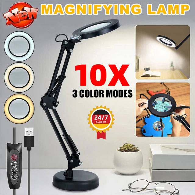 10X Lupa con Luz y Soporte 2 en 1 Lámpara de Escritorio LED Regulable Continua
