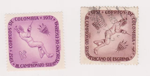 (COA-3) 1957 Colombia 2set fencing championships 4c& 20c