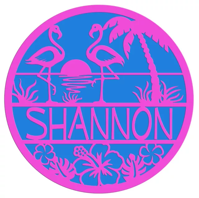 Flamingo themed Personalized name plaque wall hanging sign – laser cut