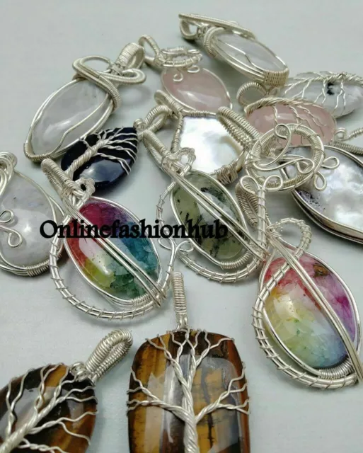 Labradorite,rose quartz,amethyst Copper Wire-Wrapped Pendant 100pcs Jewelry 2