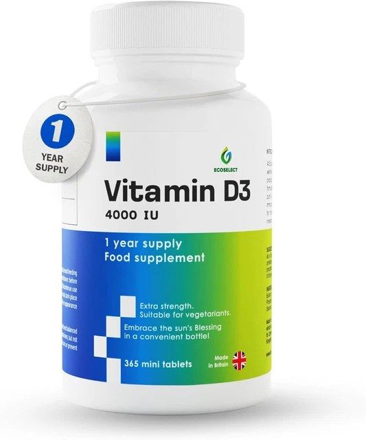 ECOSELECT PREMIUM VITAMIN D3 4000 IU Made in UK 365 High Strength