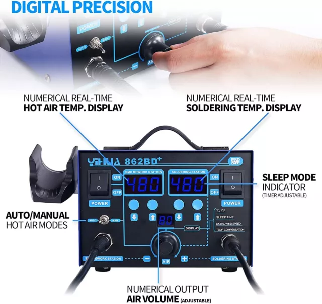 2 EN 1 YIHUA 862BD+ Station de Soudage à Air Chaud et de Fer à Souder pour CMS s 3