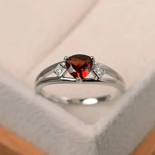 1.06 Ct Natural Garnet & Diamond Engagement Bridal Ring 10K solid White Gold