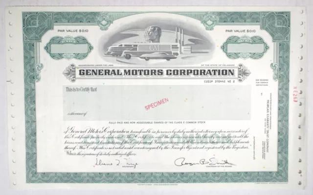 General Motors Corp.,ND(1970-80s). Specimen Stock Cert. XF-AU. S-C USBNC