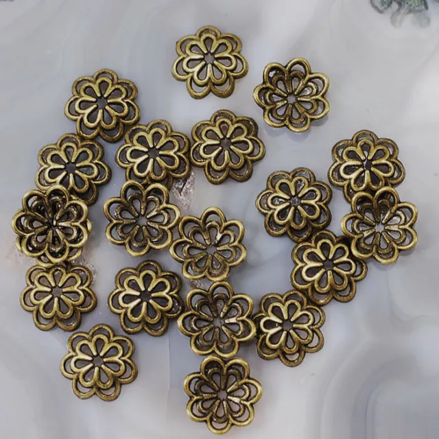 Flower Cap Beads Silver Gold Brass Copper Pewter 18pcs 14mm Jewelry Findings