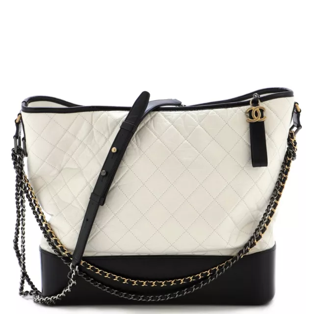 Chanel Bicolor Gabrielle Hobo Quilted Aged Calfskin Medium Neutral