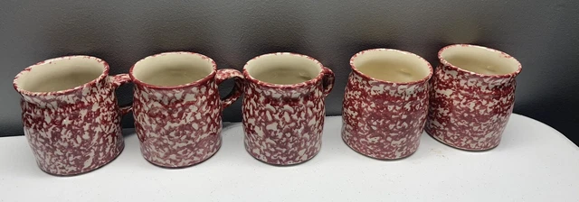Workshops of Gerald Henn Spongeware Mug Cup Roseville Pink Cranberry - Set Of 5