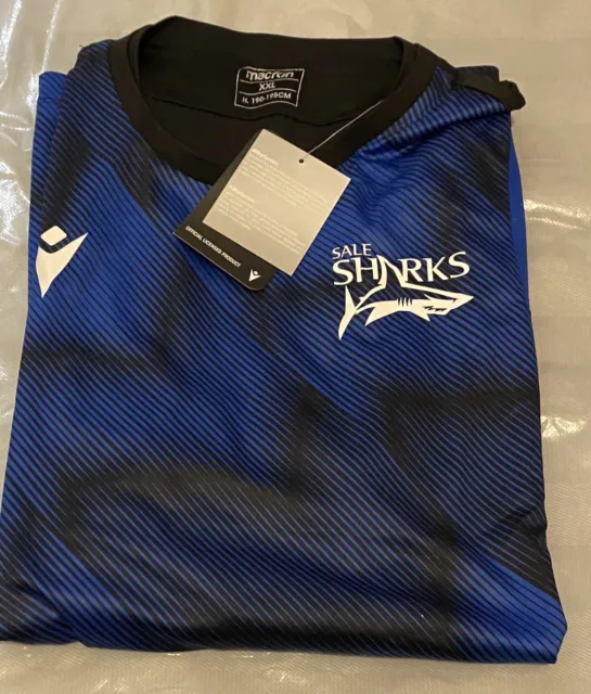Sale Sharks M21 Training Player Poly Shirt Macron XXL Blue Black See Description