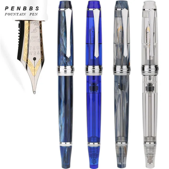 Penbbs 456 Resin Negative Pressure Fountain Pen Silver Clip Fine Nib Writing New 2
