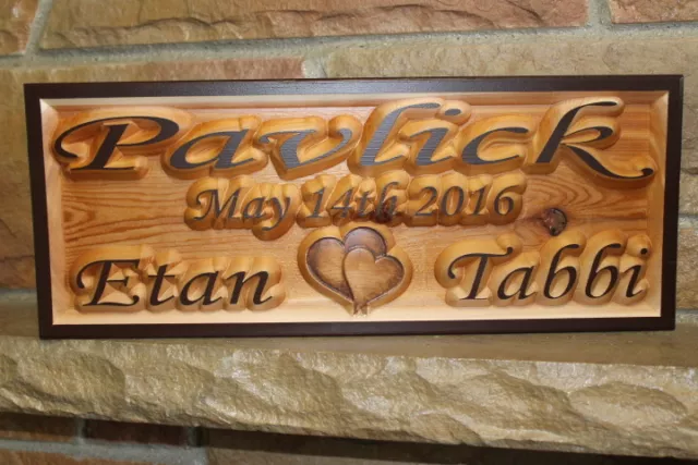Personalized Custom Wooden Sign Plaque Couple Name Carved Wood Signs Wedding