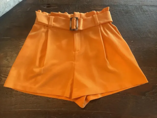 NINE WEST Womens Orange Belted & Pleated High-Waist Shorts w/Pockets - Size S