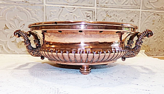ANCIEN CHAUFFE-PLAT CENTRE De Table En CUIVRE Avec ANSES Sur Pied EUR
