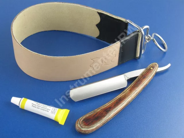 Rasiermesser Set Hohlschliff mit Rindleder Abziehleder + Paste aus Solingen