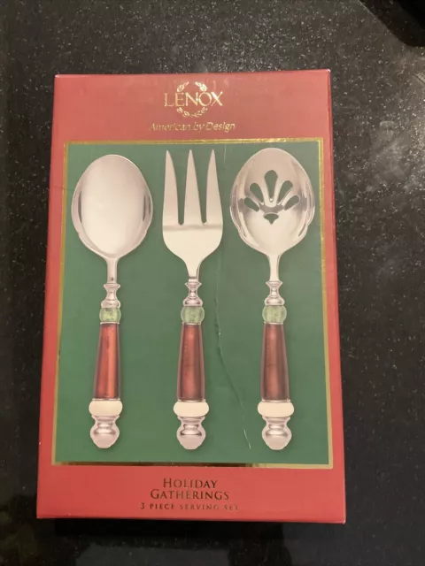 Juego de 3 piezas de utensilios de acero inoxidable de 9,5"" Lenox Holiday Gatherings nuevo en caja