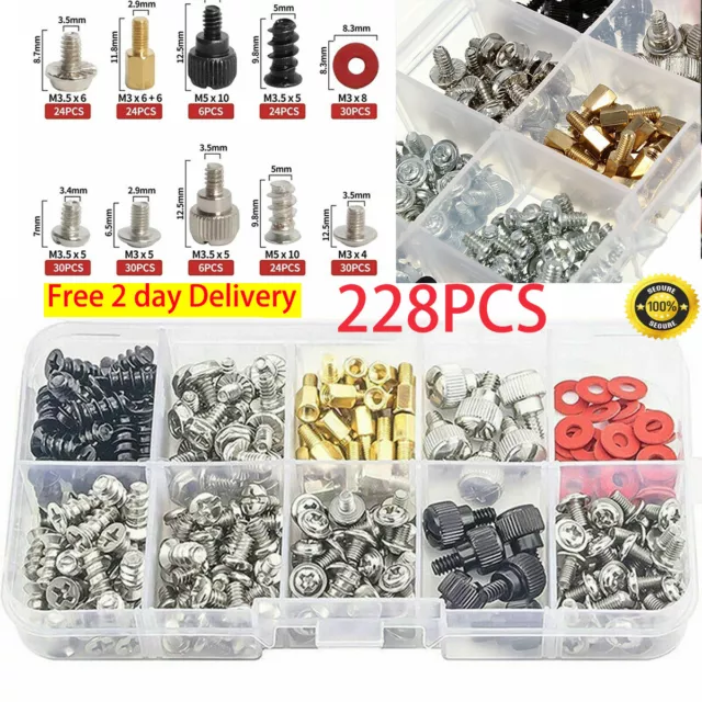 228*Computer Screws Standoffs Set PC Hard Drive Motherboard Case Fan Kit UK