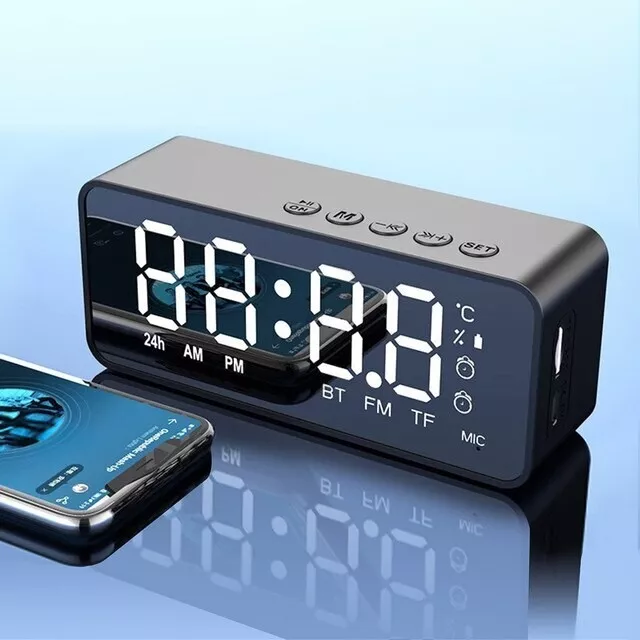 Haut Parleur Bluetooth Enceinte Portable Radio FM Carte TF Miroir Double Alarme