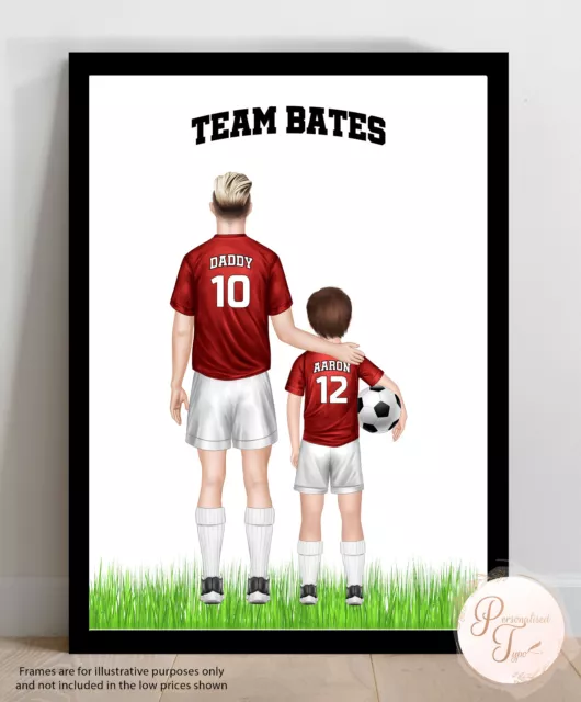Personalised Father & Son/ Daughter Football Team Picture Print  Keepsake Gift