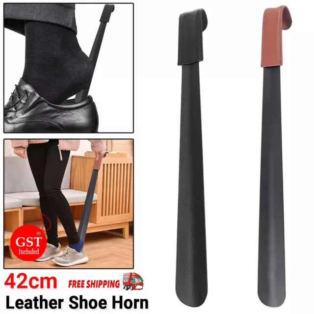 Metal Handle Shoehorn Stainless Steel Lifter Tool 42cm Shoe Horn Long Leather AU